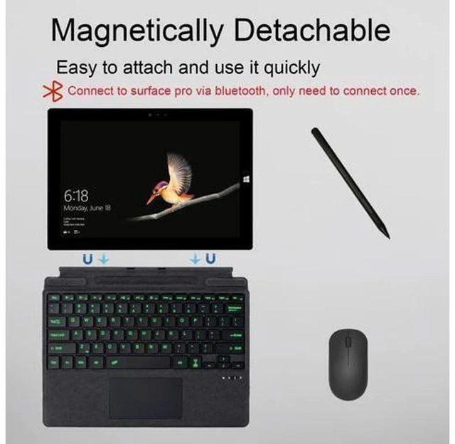 Alt view image 8 of 10 - Zoof Type Cover for Microsoft Surface Pro 11 / Pro 10 / Pro 9 / Pro 8 / Pro X, 13 inch, Portable Slim Bluetooch Keyboard with Touchpad, Pen Holder (Black with Backlit)
