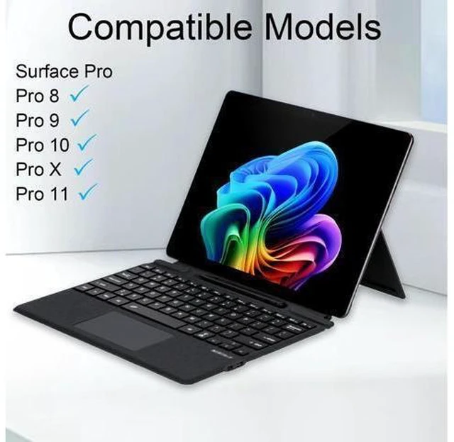 Alt view image 7 of 10 - Zoof Type Cover for Microsoft Surface Pro 11 / Pro 10 / Pro 9 / Pro 8 / Pro X, 13 inch, Portable Slim Bluetooch Keyboard with Touchpad, Pen Holder (Black with Backlit)