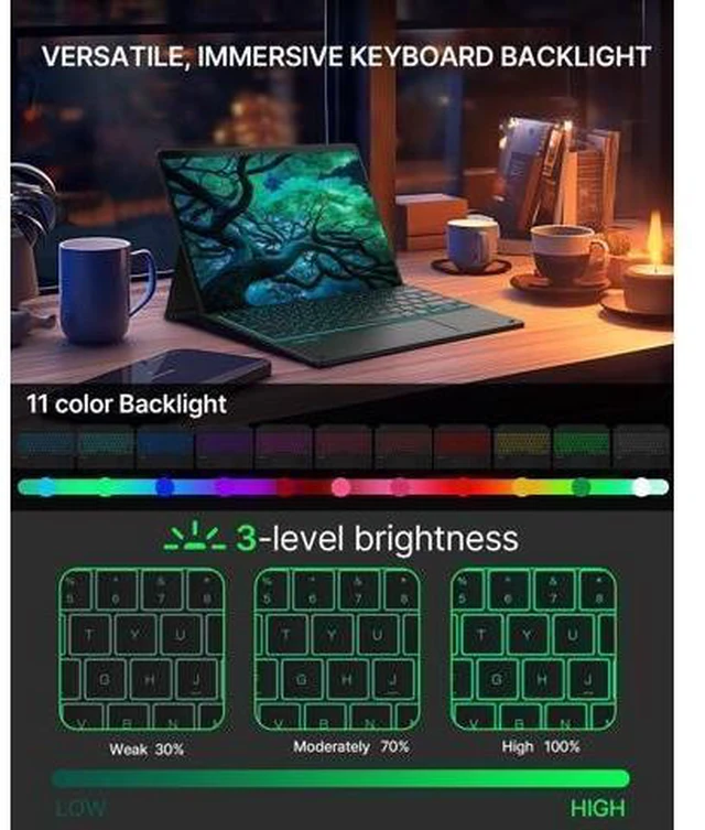 Alt view image 9 of 10 - typecase Surface Pro 9 Keyboard, Compatible with Microsoft Surface Pro 11 10 9 8 X, 13 Inch Bluetooth Wireless Type Cover Keyboard with 11-Color Backlit & Pen Holder - Black