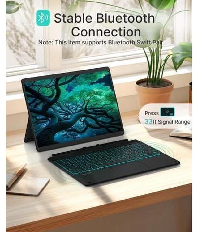 Alt view image 8 of 10 - typecase Surface Pro 9 Keyboard, Compatible with Microsoft Surface Pro 11 10 9 8 X, 13 Inch Bluetooth Wireless Type Cover Keyboard with 11-Color Backlit & Pen Holder - Black