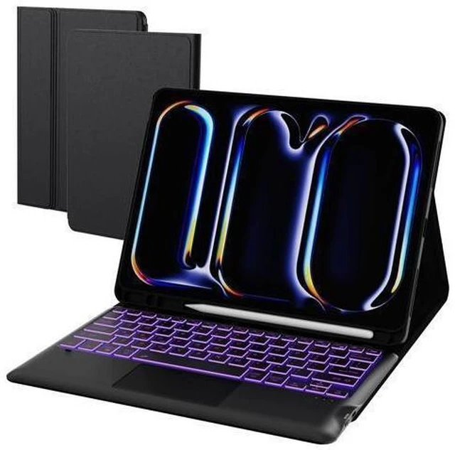 Alt view image 6 of 10 - for 2024 iPad Pro 13-inch (M4) Case with Keyboard - 7 Color Backlit Detachable Tablet Keyboard Cover with Touchpad - 13" iPad Pro (M4, 2024) Magnetic Keyboard Case with Pencil Holder & Kickstand Black