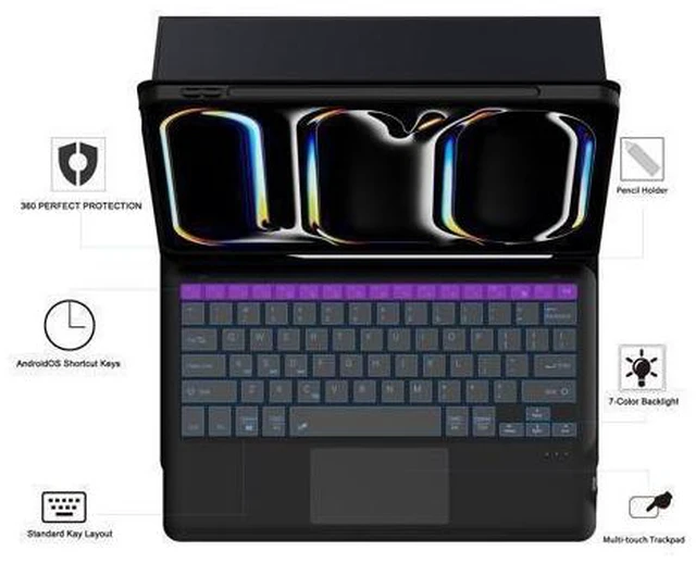 Alt view image 8 of 10 - for 2024 iPad Pro 13-inch (M4) Case with Keyboard - 7 Color Backlit Detachable Tablet Keyboard Cover with Touchpad - 13" iPad Pro (M4, 2024) Magnetic Keyboard Case with Pencil Holder & Kickstand Black