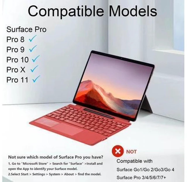 Alt view image 7 of 10 - Zoof Type Cover for Microsoft Surface Pro 11 / Pro 10 / Pro 9 / Pro 8 / Pro X, 13 inch, Portable Slim Bluetooch Keyboard with Touchpad, Pen Holder (Red with Backlit)