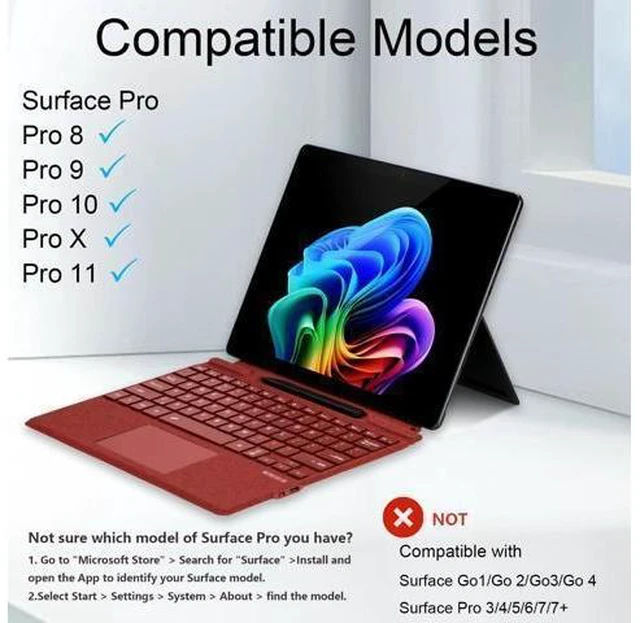 Alt view image 7 of 10 - Zoof Type Cover for Microsoft Surface Pro 11 / Pro 10 / Pro 9 / Pro 8 / Pro X, 13 inch, Portable Slim Bluetooch Keyboard with Touchpad, Pen Holder (Poppy Red with Backlit)