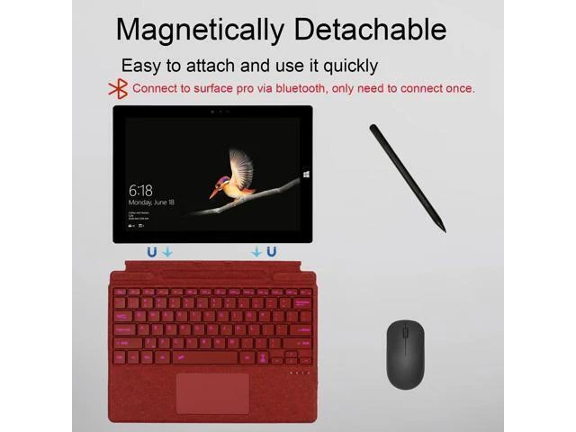Alt view image 8 of 10 - Zoof Type Cover for Microsoft Surface Pro 11 / Pro 10 / Pro 9 / Pro 8 / Pro X, 13 inch, Portable Slim Bluetooch Keyboard with Touchpad, Pen Holder (Poppy Red with Backlit)