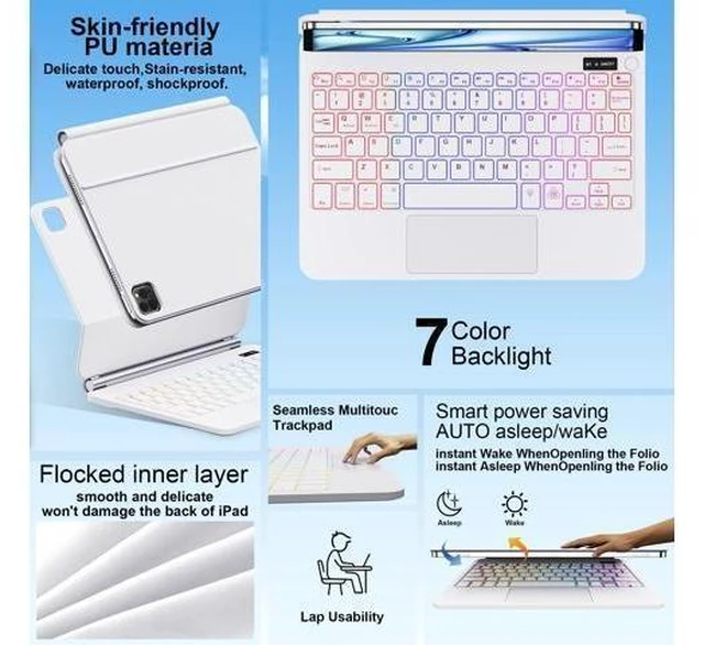 Alt view image 10 of 10 - For iPad Pro 11 inch Case with Keyboard,Keyboard Case for iPad Air 11 inch (M2) 2024 & iPad Pro 11 inch (1st/2nd/3rd/4th Gen)&ipad Air(4rd/5th Gen),Magic-Style Magnetic - Backlit Keyboard (White)