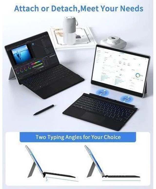Alt view image 9 of 10 - Surface Pro Keyboard, Magnetic Wireless Type Cover for Microsoft Surface Pro 7 6 5 4 3 7 Plus, 7 Color Backlit Bluetooth Ultra-Slim Portable Keyboard with Trackpad, Rechargeable Battery