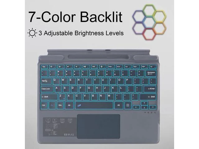 Alt view image 9 of 10 - Zoof Type Cover for Microsoft Surface Pro 11 / Pro 10 / Pro 9 / Pro 8 / Pro X, 13 inch, Portable Slim Bluetooch Keyboard with Touchpad, Pen Holder (Gray with Backlit)