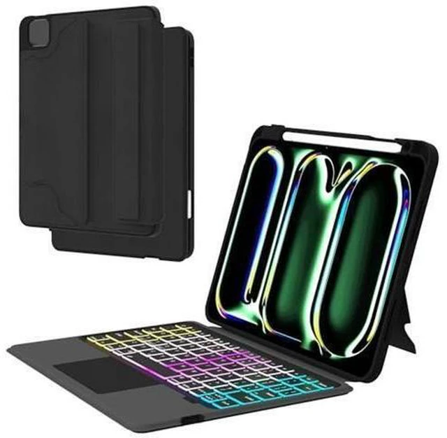 Alt view image 6 of 10 - for iPad Pro 11 inch (M4) 2024 Detachable Keyboard Case : 3 Zone 7 Colors Backlit Magnetic Keyboard with Trackpad - Wireless Keyboard Folio Book Cover with Pencil Holder for 2024 iPad Pro 11" M4