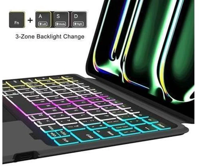 Alt view image 10 of 10 - for iPad Pro 11 inch (M4) 2024 Detachable Keyboard Case : 3 Zone 7 Colors Backlit Magnetic Keyboard with Trackpad - Wireless Keyboard Folio Book Cover with Pencil Holder for 2024 iPad Pro 11" M4