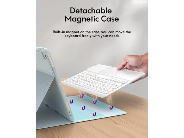 Alt view image 9 of 10 - iPad Keyboard 9th Generation, Keyboard for iPad 8th Generation/7th Gen 10.2 Inch, Smart Trackpad, Detachable Wireless with Pencil Holder, Flip Stand Keyboard Case for iPad 9th/8th/7th Gen 10.2", Blue