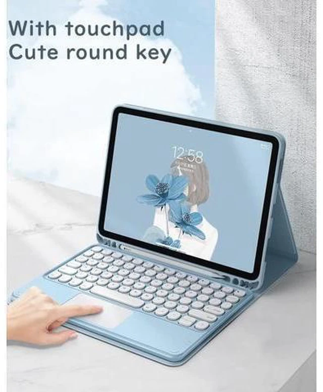 Alt view image 7 of 10 - HENGHUI iPad 10th Generation 2022 Keyboard Case with Touchpad Cute Round Key Color Keyboard iPad 10 10.9 inch Detachable Touch Keyboard Slim Smart Cover with Pencil Holder (Pink)