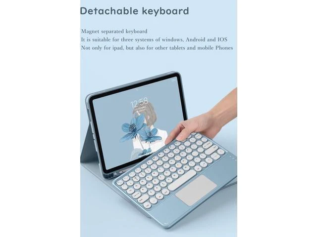 Alt view image 8 of 10 - HENGHUI iPad 10th Generation 2022 Keyboard Case with Touchpad Cute Round Key Color Keyboard iPad 10 10.9 inch Detachable Touch Keyboard Slim Smart Cover with Pencil Holder (Pink)