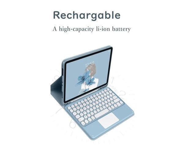 Alt view image 9 of 10 - HENGHUI iPad 10th Generation 2022 Keyboard Case with Touchpad Cute Round Key Color Keyboard iPad 10 10.9 inch Detachable Touch Keyboard Slim Smart Cover with Pencil Holder (Pink)