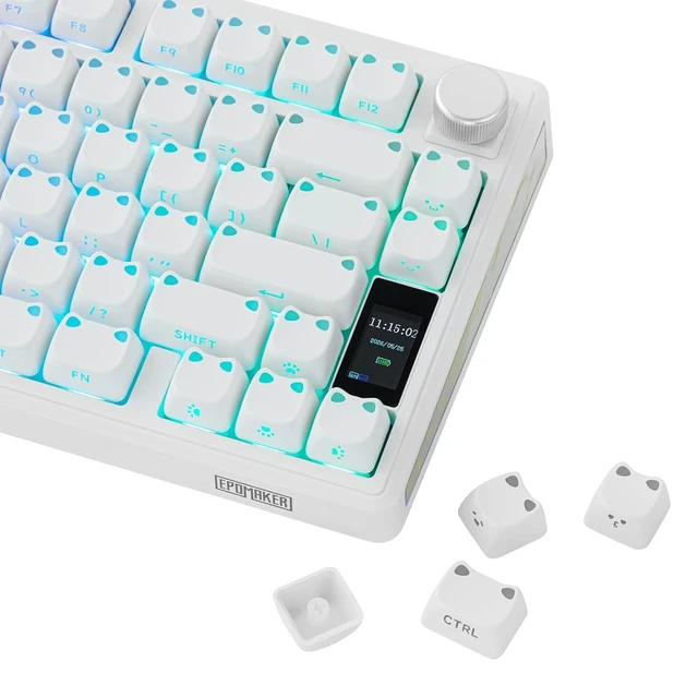 Alt view image 8 of 14 - Shimmeow Cute Cat Themed Keycaps Set for MX Mechanical Keyboard | 113 Keys, Shine Through, MAO Profile, PBT+PC Material, Compatible for 60%/65%/75%/TKL/96%/Full-Sized ANSI Layout (White)