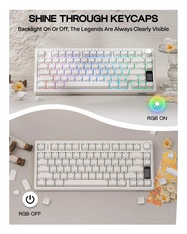 Alt view image 12 of 14 - Shimmeow Cute Cat Themed Keycaps Set for MX Mechanical Keyboard | 113 Keys, Shine Through, MAO Profile, PBT+PC Material, Compatible for 60%/65%/75%/TKL/96%/Full-Sized ANSI Layout (White)