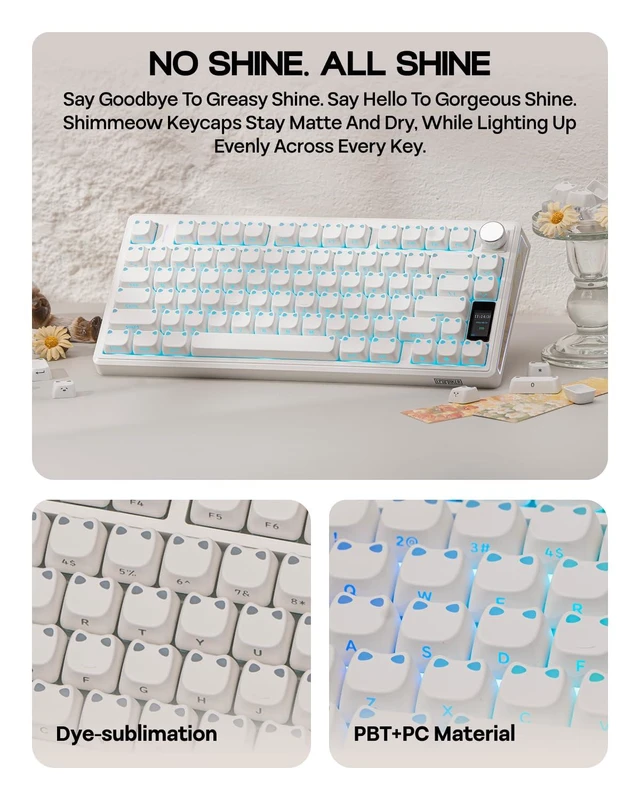 Alt view image 11 of 14 - Shimmeow Cute Cat Themed Keycaps Set for MX Mechanical Keyboard | 113 Keys, Shine Through, MAO Profile, PBT+PC Material, Compatible for 60%/65%/75%/TKL/96%/Full-Sized ANSI Layout (White)