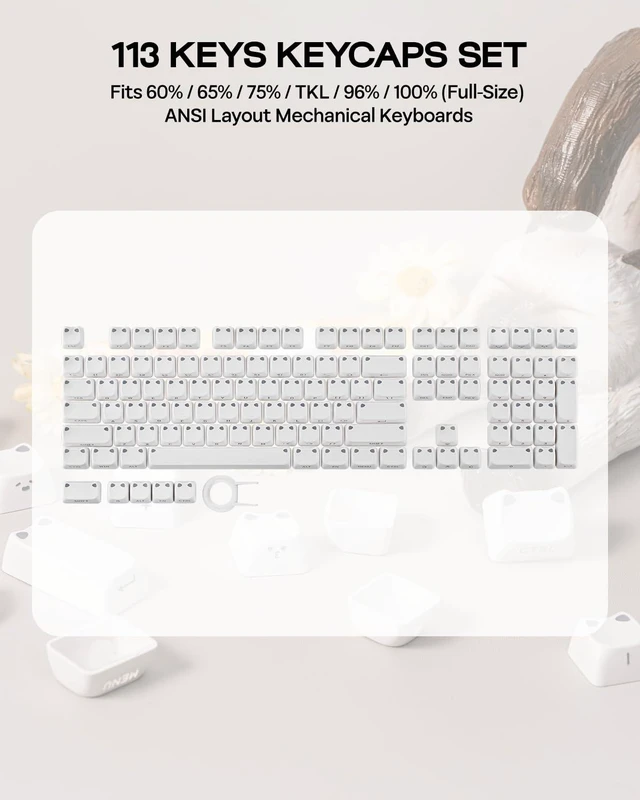 Alt view image 14 of 14 - Shimmeow Cute Cat Themed Keycaps Set for MX Mechanical Keyboard | 113 Keys, Shine Through, MAO Profile, PBT+PC Material, Compatible for 60%/65%/75%/TKL/96%/Full-Sized ANSI Layout (White)