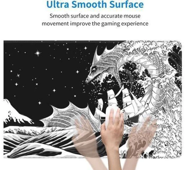 Alt view image 12 of 14 - Black and White Japanese Waves Sea Dragon Gaming Mouse Pad XL, Extended Large Mouse Mat Desk Pad, Stitched Edges Mousepad, Long Non-Slip Rubber Base Mice Pad, 31.5 X 11.8 Inch