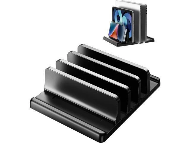 Alt view image 8 of 14 - 3-Slot Vertical Laptop Stand Holder Adjustable ABS Plastic Desktop Notebook Dock Vertical Laptop Stand Space-Saving for All MacBook/Surface//HP//Chrome Book