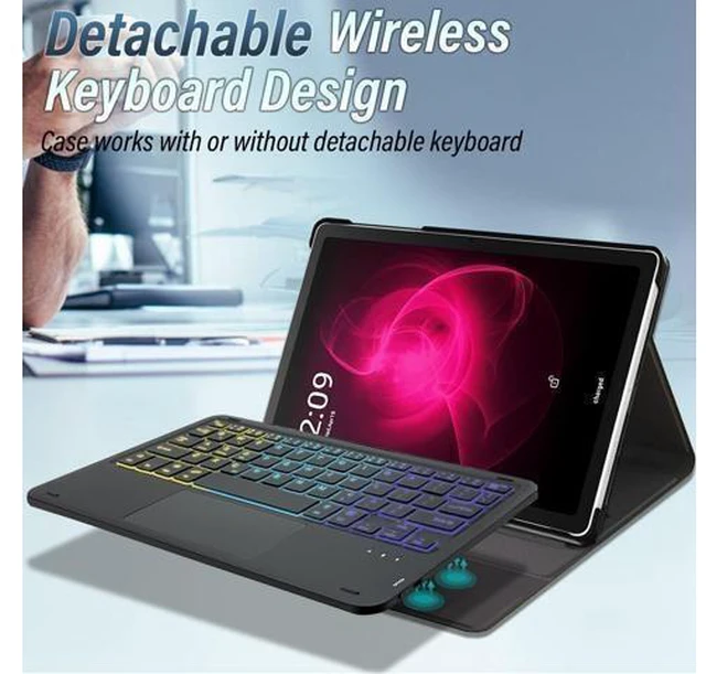 Alt view image 8 of 10 - Backlit Touchpad Keyboard Case for T-Mobile Revvl Tab 5G Tablet 10.36 Inch, DKAHOEE 3-Zone Backlit Wireless Trackpad Keyboard with Protective Slim Stand Case for 10.36" T-Mobile Revvl Tab 2023 Release