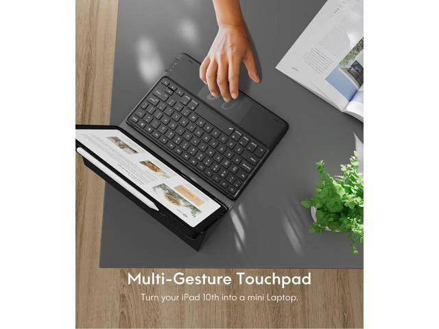 Alt view image 10 of 14 - Touchpad iPad 10th Generation Case with Keyboard (10.9", 2022), 7 Color Backlight, Multi-Touch Trackpad, Flip Stand Case with Pencil Holder, 2 Bluetooth Channels for New iPad 10th 2022, Black
