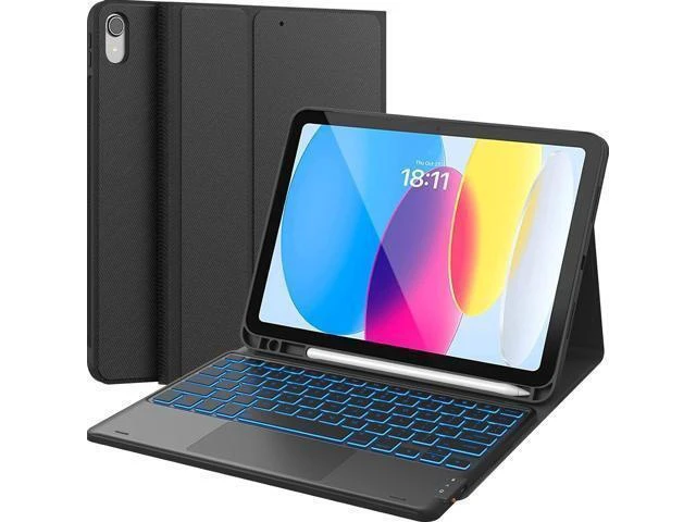 Alt view image 8 of 14 - Touchpad iPad 10th Generation Case with Keyboard (10.9", 2022), 7 Color Backlight, Multi-Touch Trackpad, Flip Stand Case with Pencil Holder, 2 Bluetooth Channels for New iPad 10th 2022, Black