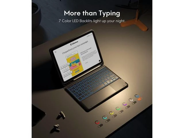 Alt view image 11 of 14 - Touchpad iPad 10th Generation Case with Keyboard (10.9", 2022), 7 Color Backlight, Multi-Touch Trackpad, Flip Stand Case with Pencil Holder, 2 Bluetooth Channels for New iPad 10th 2022, Black
