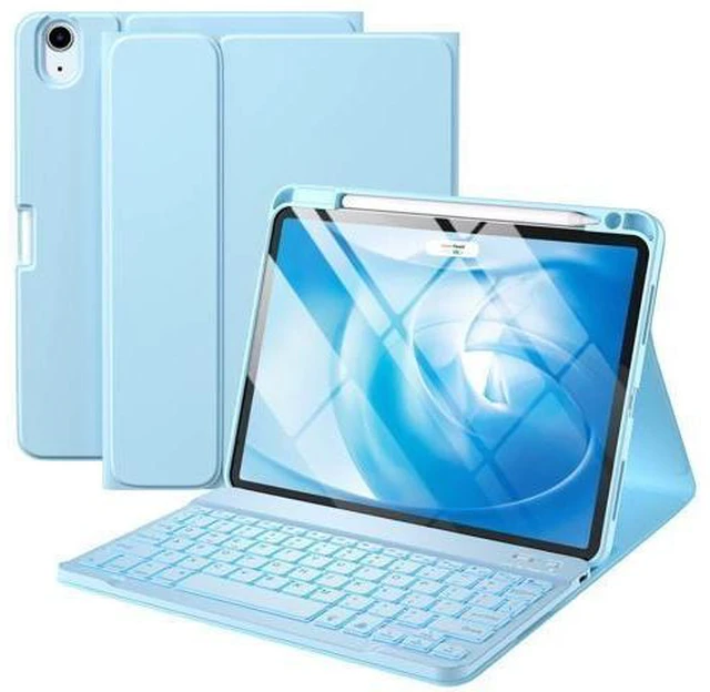 Alt view image 6 of 10 - Harvopu iPad Air 5th 4th Generation Case with Keyboard 10.9 Inch, Folio Keyboard Cover with Pencil Holder for iPad Air 5th Gen 2022/Air 4th Gen 2020, Detachable Backlit Wireless Keyboard (Sky Blue)