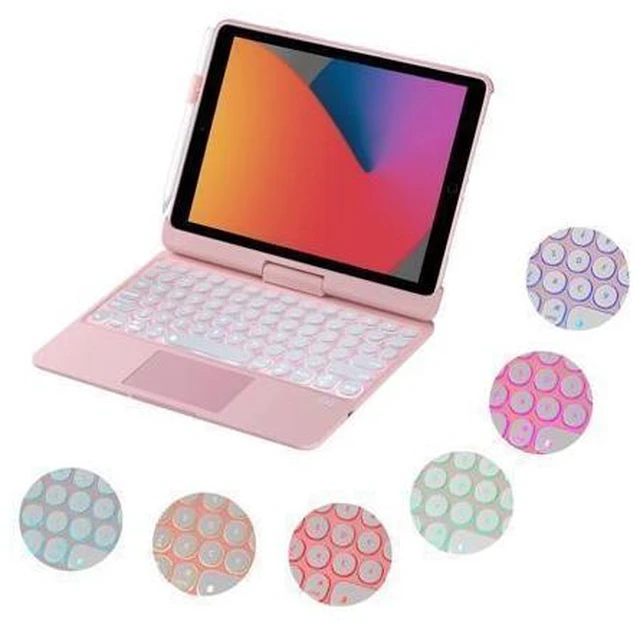 Alt view image 10 of 10 - INI iPad Keyboard Case for iPad 2018 (6th Gen) - iPad 2017 (5th Gen) - iPad Pro 9.7 - Air 2&1-360 Rotatable - Wireless/BT - Backlit 7 Colors - iPad Case with Keyboard for iPad OS (9.7, Pink)