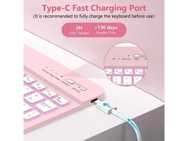 Alt view image 9 of 10 - aMZCaSE for iPad 10th Generation Case with Keyboard 10.9 Inch(2022),7 Colors Backlight Keyboard Case,Detachable Wireless Keyboard Cove with Pencil Holder for New iPad 10th Gen,Light Pink