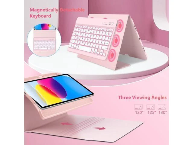 Alt view image 10 of 10 - aMZCaSE for iPad 10th Generation Case with Keyboard 10.9 Inch(2022),7 Colors Backlight Keyboard Case,Detachable Wireless Keyboard Cove with Pencil Holder for New iPad 10th Gen,Light Pink