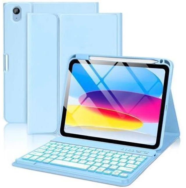 Alt view image 6 of 10 - aMZCaSE for iPad 10th Generation Case with Keyboard 10.9 Inch(2022),7 Colors Backlight Keyboard Case,Detachable Wireless Keyboard Cove with Pencil Holder for New iPad 10th Gen,Light Blue