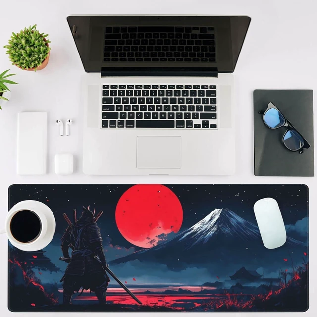 Alt view image 8 of 12 - Mouse Pad Large Samurai and Red Moon Non-Slip Game Desk Mat with Stitched Edge Laptop Keyboard Desk Pad for Work Home Gaming (35.4 x 15.7 Inches)