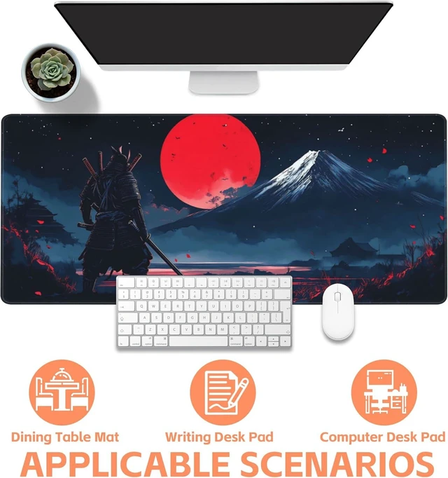 Alt view image 10 of 12 - Mouse Pad Large Samurai and Red Moon Non-Slip Game Desk Mat with Stitched Edge Laptop Keyboard Desk Pad for Work Home Gaming (35.4 x 15.7 Inches)
