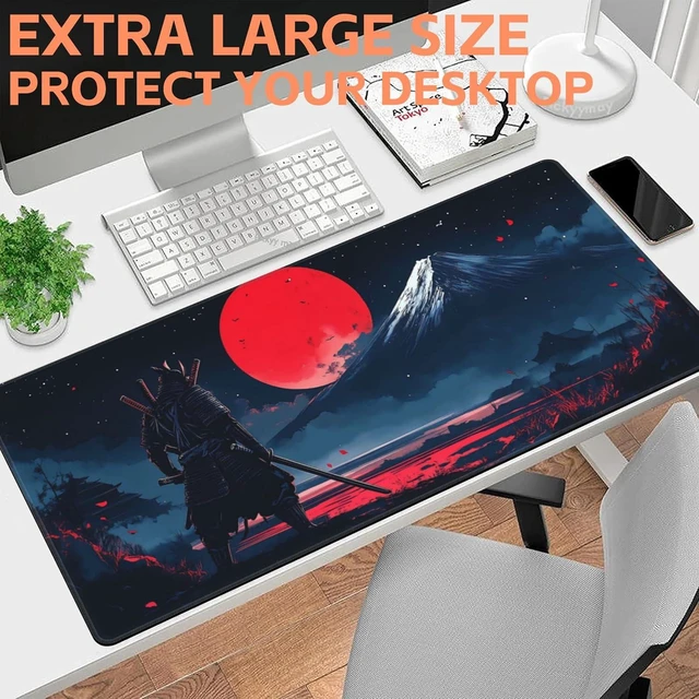 Alt view image 12 of 12 - Mouse Pad Large Samurai and Red Moon Non-Slip Game Desk Mat with Stitched Edge Laptop Keyboard Desk Pad for Work Home Gaming (35.4 x 15.7 Inches)