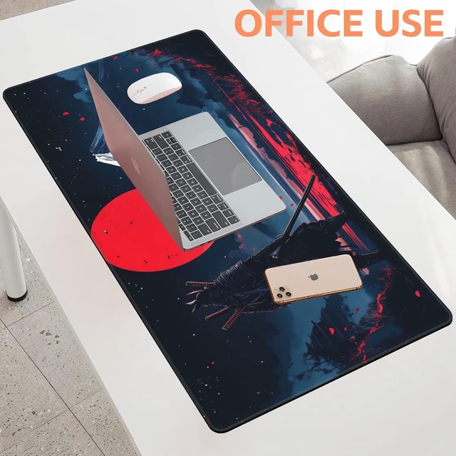 Alt view image 11 of 12 - Mouse Pad Large Samurai and Red Moon Non-Slip Game Desk Mat with Stitched Edge Laptop Keyboard Desk Pad for Work Home Gaming (35.4 x 15.7 Inches)