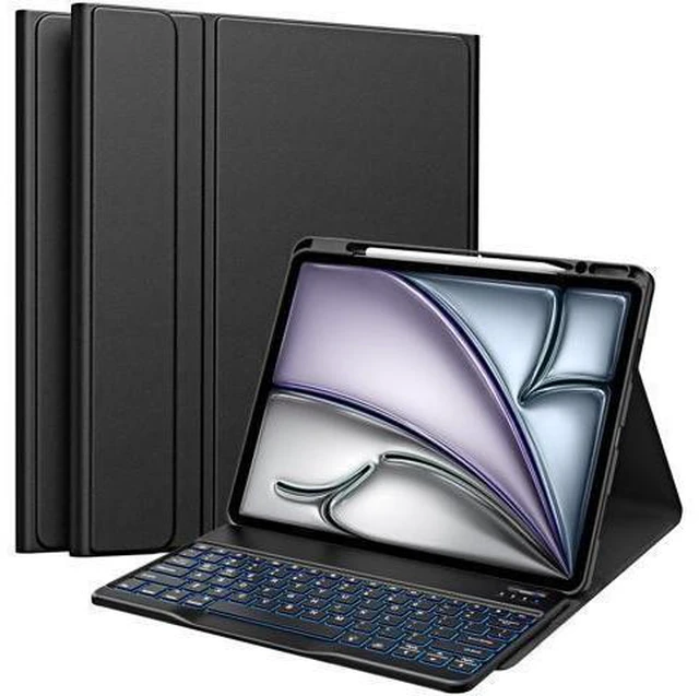 Alt view image 6 of 10 - MoKo for iPad Air 13 Inch Case with Keyboard (M3 2025/M2 2024), iPad Pro 12.9 inch (5th/6th Gen) Keyboard Case with 7 Colors Backlit, Pencil Holder, Multi-Angle Detachable Bluetooth Keyboard Off-Black