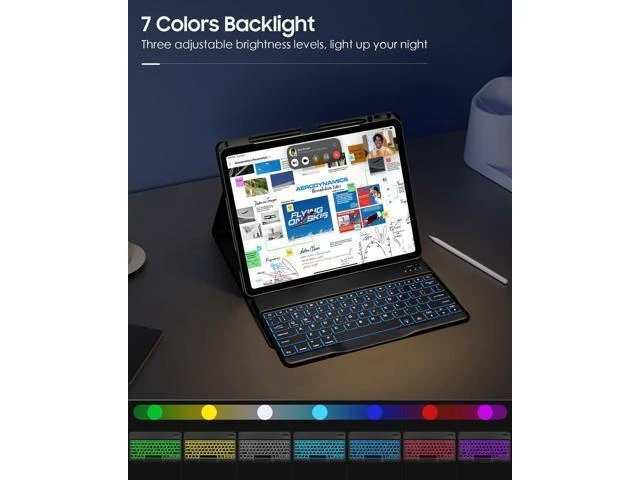 Alt view image 9 of 10 - MoKo for iPad Air 13 Inch Case with Keyboard (M3 2025/M2 2024), iPad Pro 12.9 inch (5th/6th Gen) Keyboard Case with 7 Colors Backlit, Pencil Holder, Multi-Angle Detachable Bluetooth Keyboard Off-Black