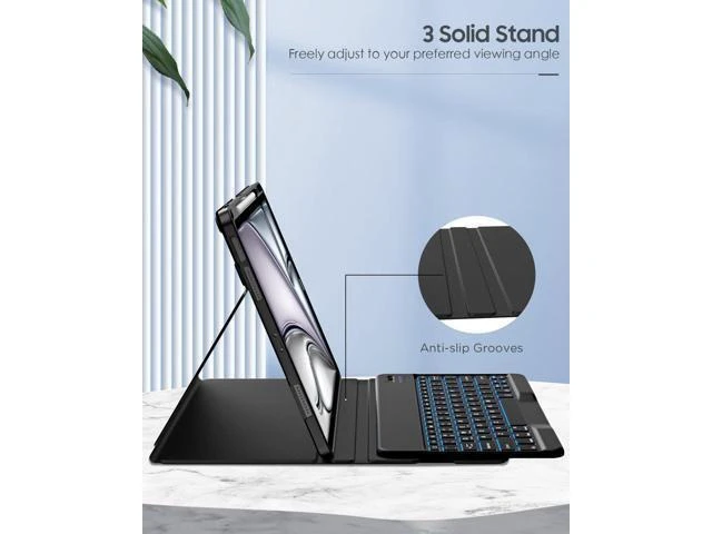 Alt view image 10 of 10 - MoKo for iPad Air 13 Inch Case with Keyboard (M3 2025/M2 2024), iPad Pro 12.9 inch (5th/6th Gen) Keyboard Case with 7 Colors Backlit, Pencil Holder, Multi-Angle Detachable Bluetooth Keyboard Off-Black