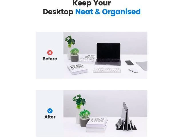 Alt view image 13 of 14 - 3-Slot Vertical Laptop Stand Holder Adjustable ABS Plastic Desktop Notebook Dock Vertical Laptop Stand Space-Saving for All MacBook/Surface//HP//Chrome Book