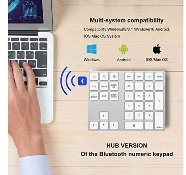 Alt view image 8 of 10 - Wireless Number Keyboard 34-Keys Numeric Keypad + USB Type-C Hub Bluetooth Numeric Keypad,Rechargeable Wireless Number Pad Slim External Numpad Keyboard Data Entry, for Windows, OS, Android(Silver)