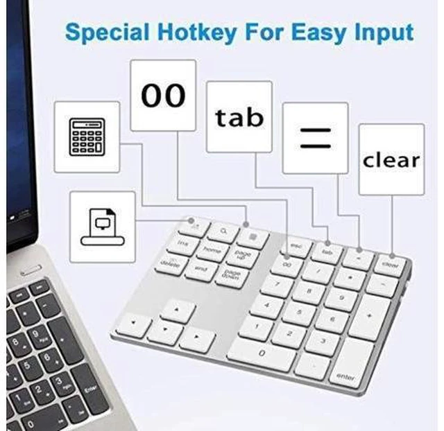 Alt view image 10 of 10 - Wireless Number Keyboard 34-Keys Numeric Keypad + USB Type-C Hub Bluetooth Numeric Keypad,Rechargeable Wireless Number Pad Slim External Numpad Keyboard Data Entry, for Windows, OS, Android(Silver)