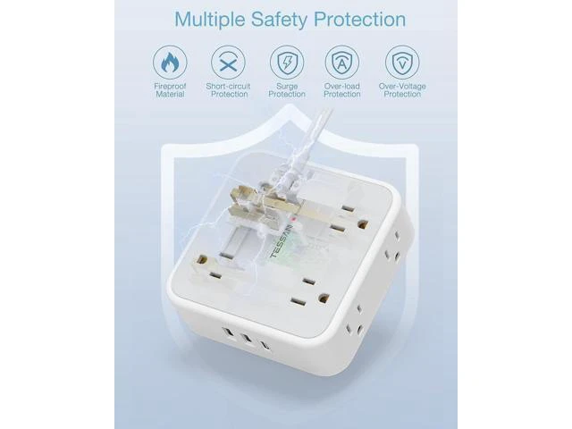 Alt view image 13 of 14 - Surge Protector Power Strip 15 Ft Cord, 8 Widely Spaced Outlets, 3 USB Charger(1 USB C Port), Ultra Thin Flat Plug Extension Cord 15 Feet, 900J Surge Protection for Home, Office, Dorm Room Essentials