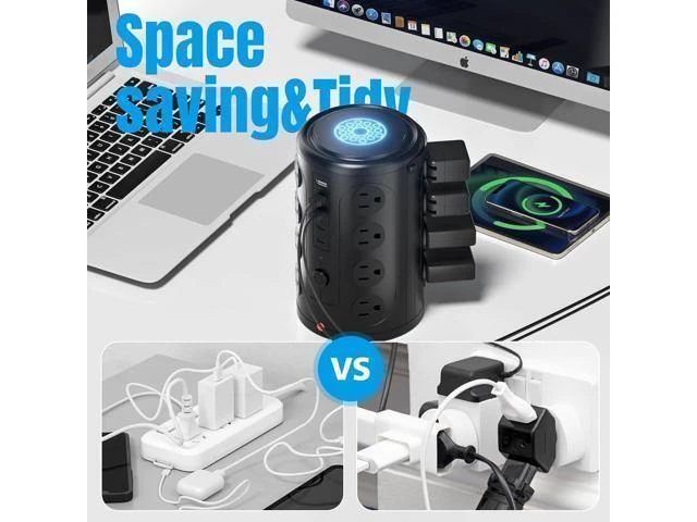 Alt view image 9 of 12 - Tower Power Strip Surge Protector with 16 Outlets and 5 USB Ports (2 USB-C), 6FT Extension Cord with Multiple Outlets,Heavy Duty Charging Station,Home Office Dorm Room Essentials. No Wireless Charging