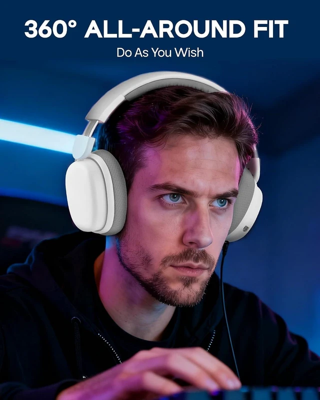 Alt view image 12 of 14 - X Aula G7 Pro Wireless Gaming Headset, Dual Mode BT5.3 & 2.4GHz, 7.1 Surround Sound, 80+ Hour Battery, RGB Light, with Noise Canceling Mic for PS5, PS4, Switch, PC (White)