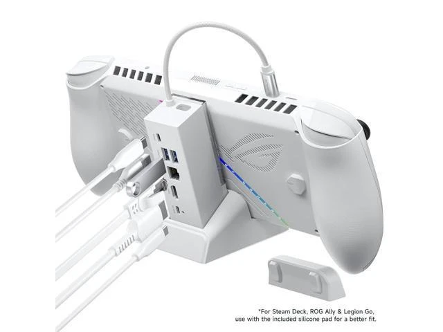 Alt view image 9 of 14 - Docking Station for ROG Xbox Ally X (2025)/ROG Ally X/ROG Ally/Steam Deck/Legion Go, 6-in-1 Dock with HDMI 4K@120Hz, Gigabit Ethernet, USB A & USB C 3.2 Gen 1, 100W Charging - HB0609 White