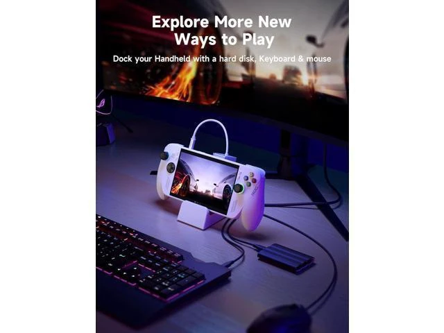 Alt view image 13 of 14 - Docking Station for ROG Xbox Ally X (2025)/ROG Ally X/ROG Ally/Steam Deck/Legion Go, 6-in-1 Dock with HDMI 4K@120Hz, Gigabit Ethernet, USB A & USB C 3.2 Gen 1, 100W Charging - HB0609 White