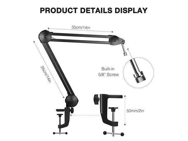 Alt view image 9 of 14 - Microphone Arm Stand Heavy Duty Mic Arm Microphone Stand Suspension Scissor Boom Stands with Mic Clip and Cable Ties for Blue Yeti Snowball and Blue Yeti NanoMedium
