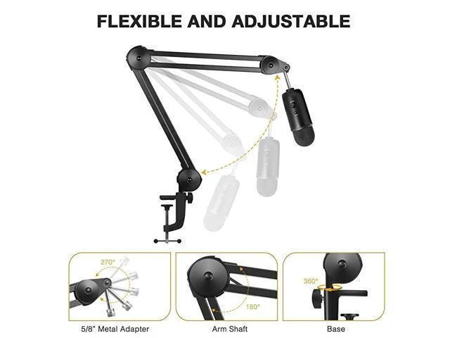 Alt view image 12 of 14 - Microphone Arm Stand Heavy Duty Mic Arm Microphone Stand Suspension Scissor Boom Stands with Mic Clip and Cable Ties for Blue Yeti Snowball and Blue Yeti NanoMedium